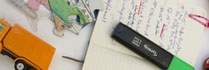 Themen und informationen block Block car toy, marker, puzzle pieces, calender